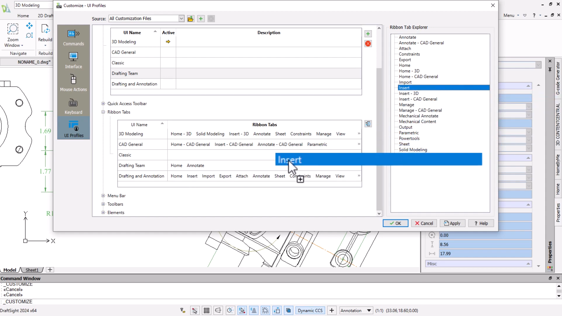DraftSight Prilagodite radnu površinu
